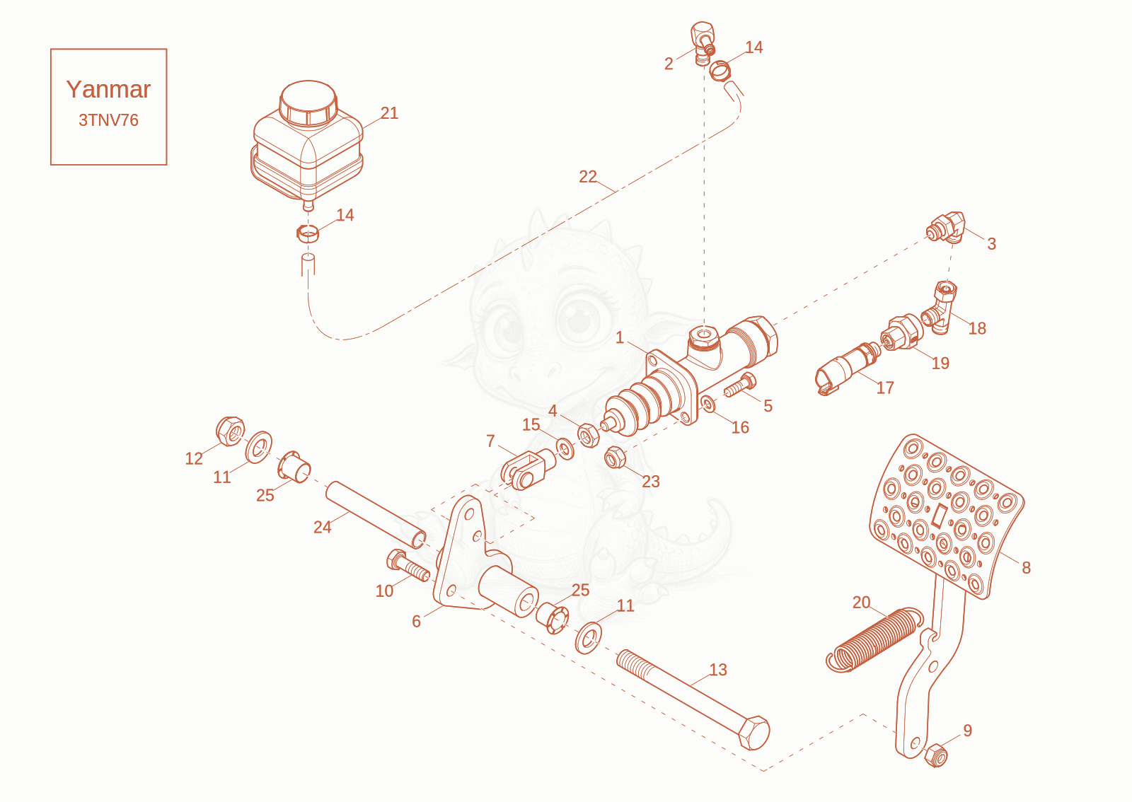 Exploded parts diagram of the FOOT BRAKE of a Wacker Neuson DW20-2, with numbered balloons