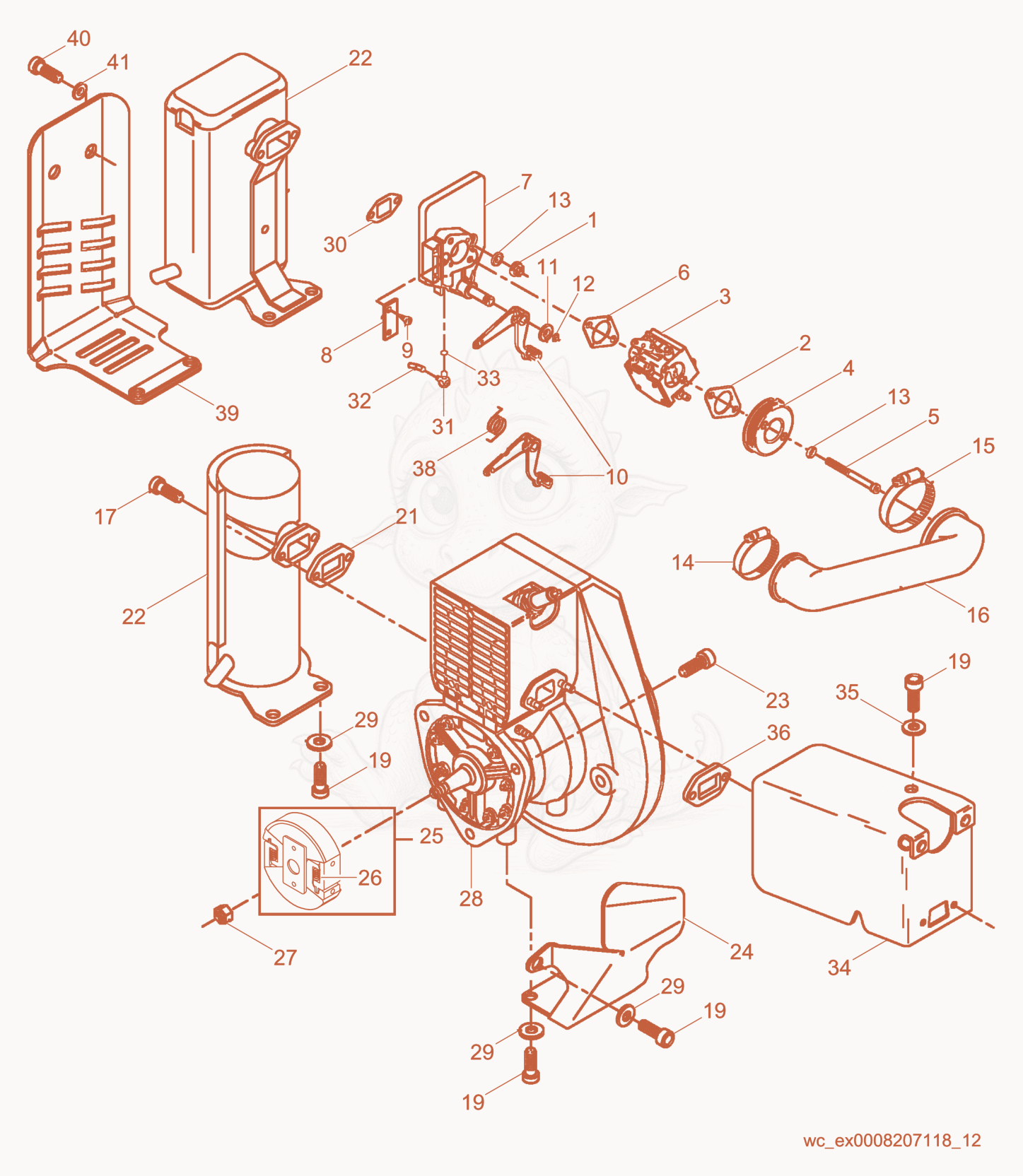 Exploded parts diagram of the Engine cpl. of a Wacker Neuson BS700, with numbered balloons