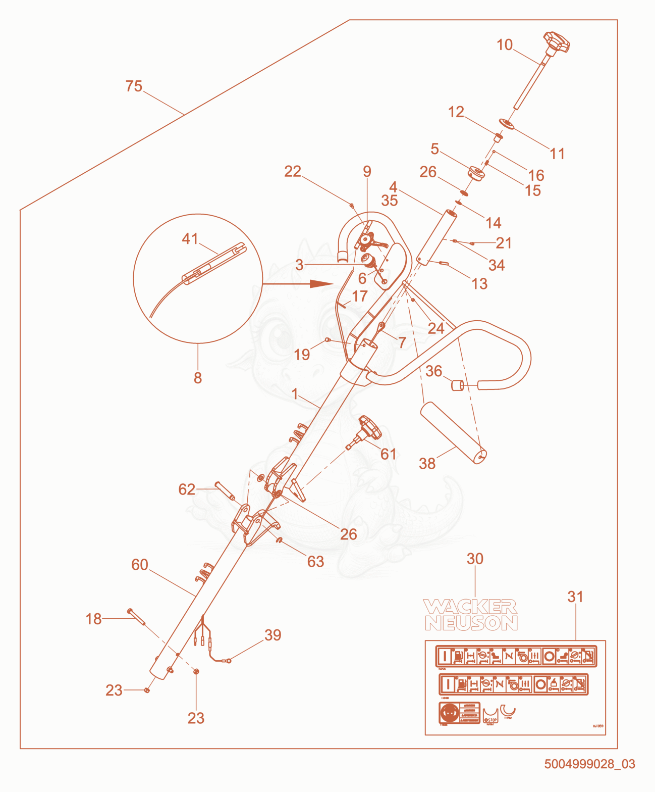 Exploded parts diagram of the Handle-Folding, Twist of a Wacker Neuson CT48-11A, with numbered balloons
