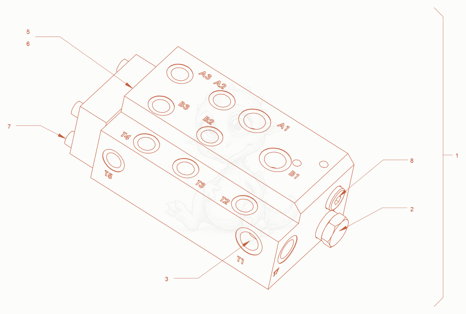 Exploded parts diagram of the collecting block (hydraulic oil) of a Wacker Neuson RD24-100OUS, with numbered balloons
