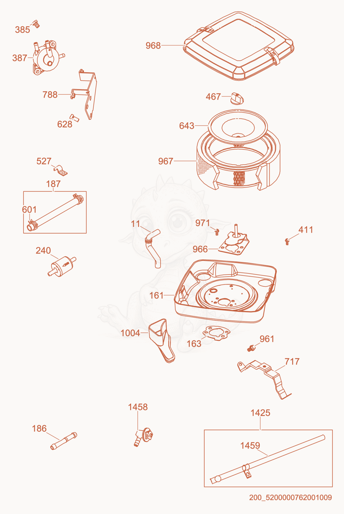 Exploded parts diagram of the Air Cleaner of a Wacker Neuson GPS9700, with numbered balloons