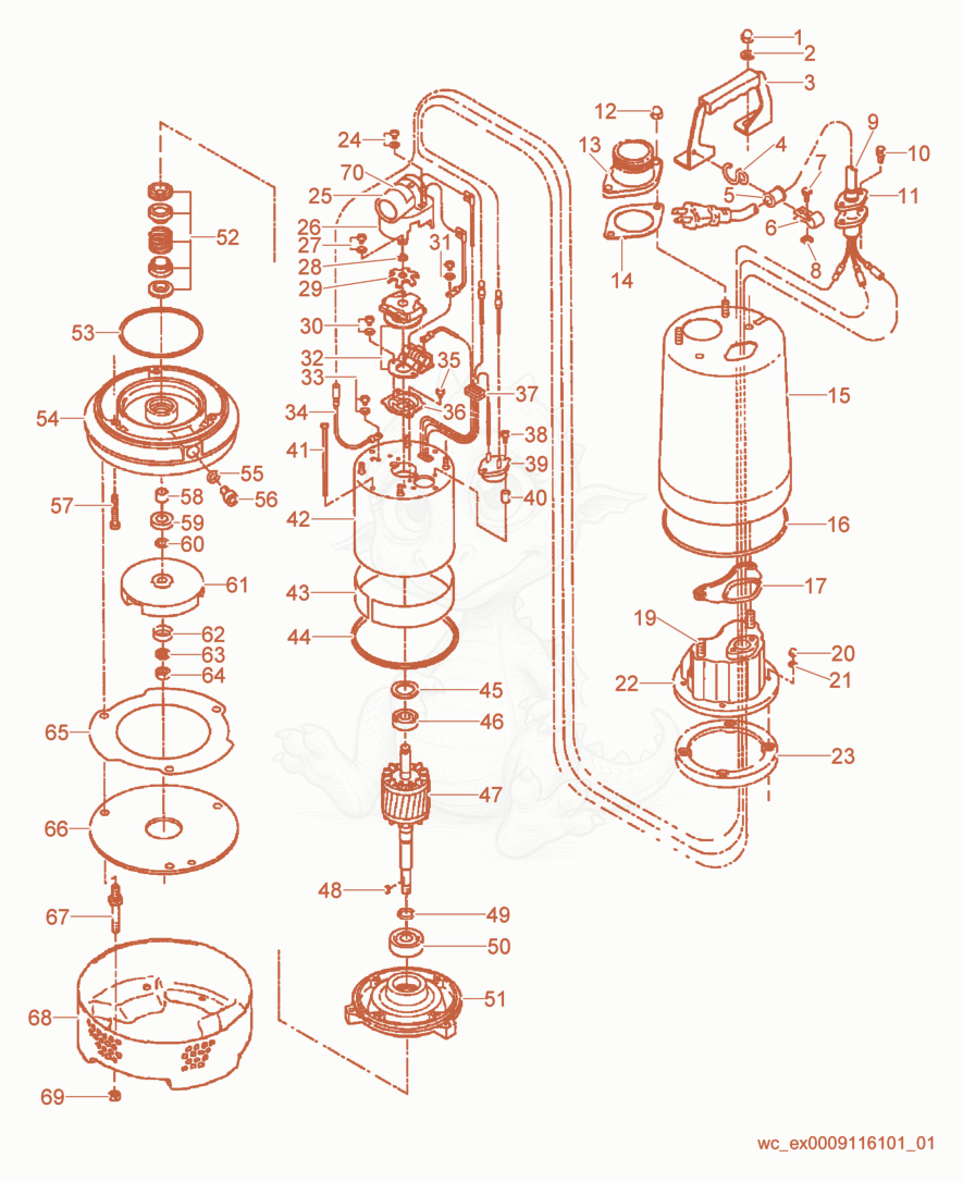 Exploded parts diagram of the Pump Components of a Wacker Neuson PS2750, with numbered balloons