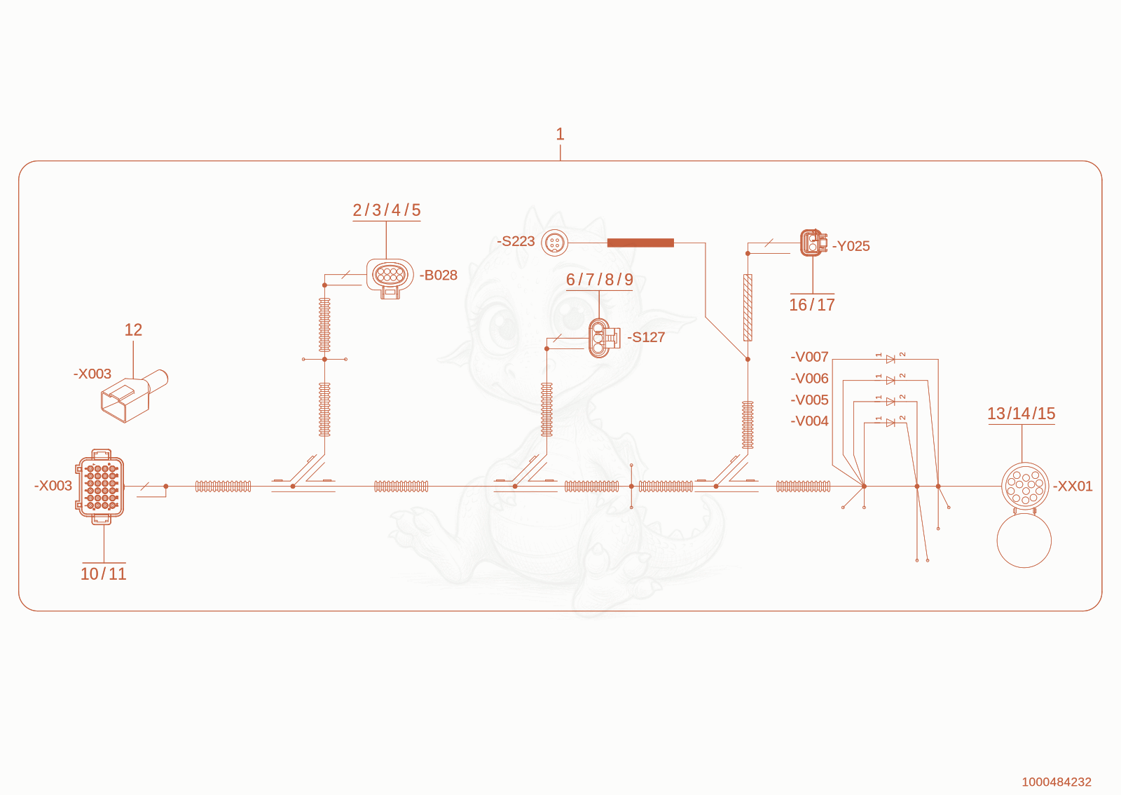 Exploded parts diagram of the wiring harness of a Wacker Neuson WL110(R90-05), with numbered balloons