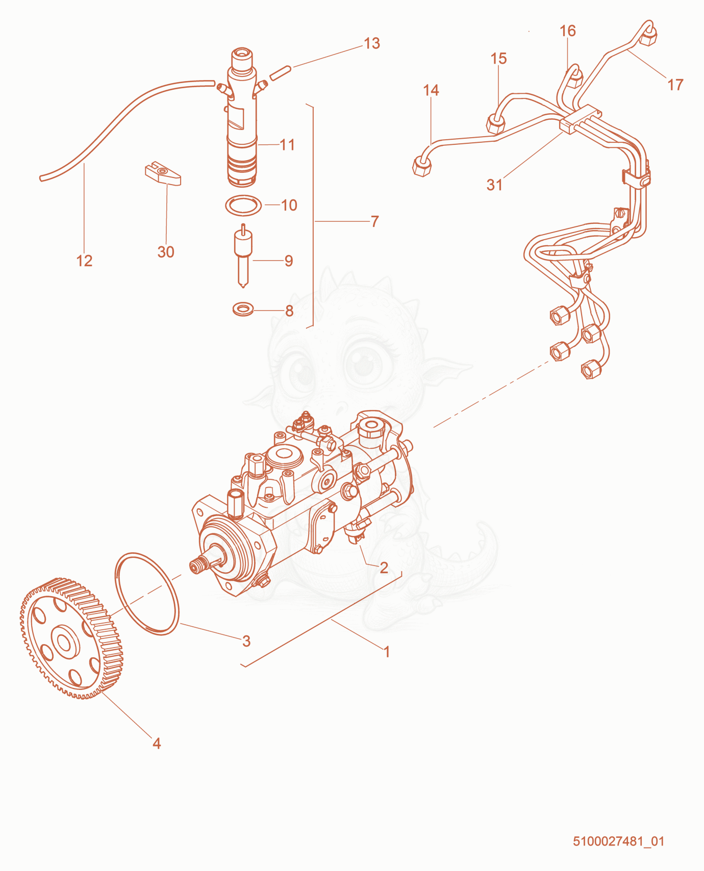 Exploded parts diagram of the Fuel Pump cpl. of a Wacker Neuson G50, with numbered balloons