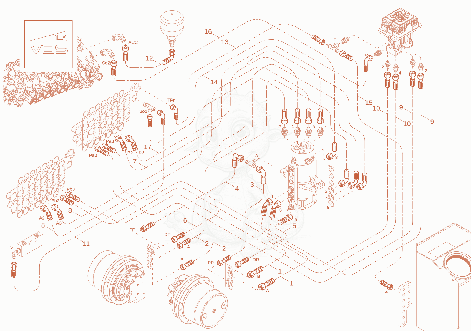 Exploded parts diagram of the TRAVELLING GEAR INSTALLATION (Option) of a Wacker Neuson ET25-2, with numbered balloons