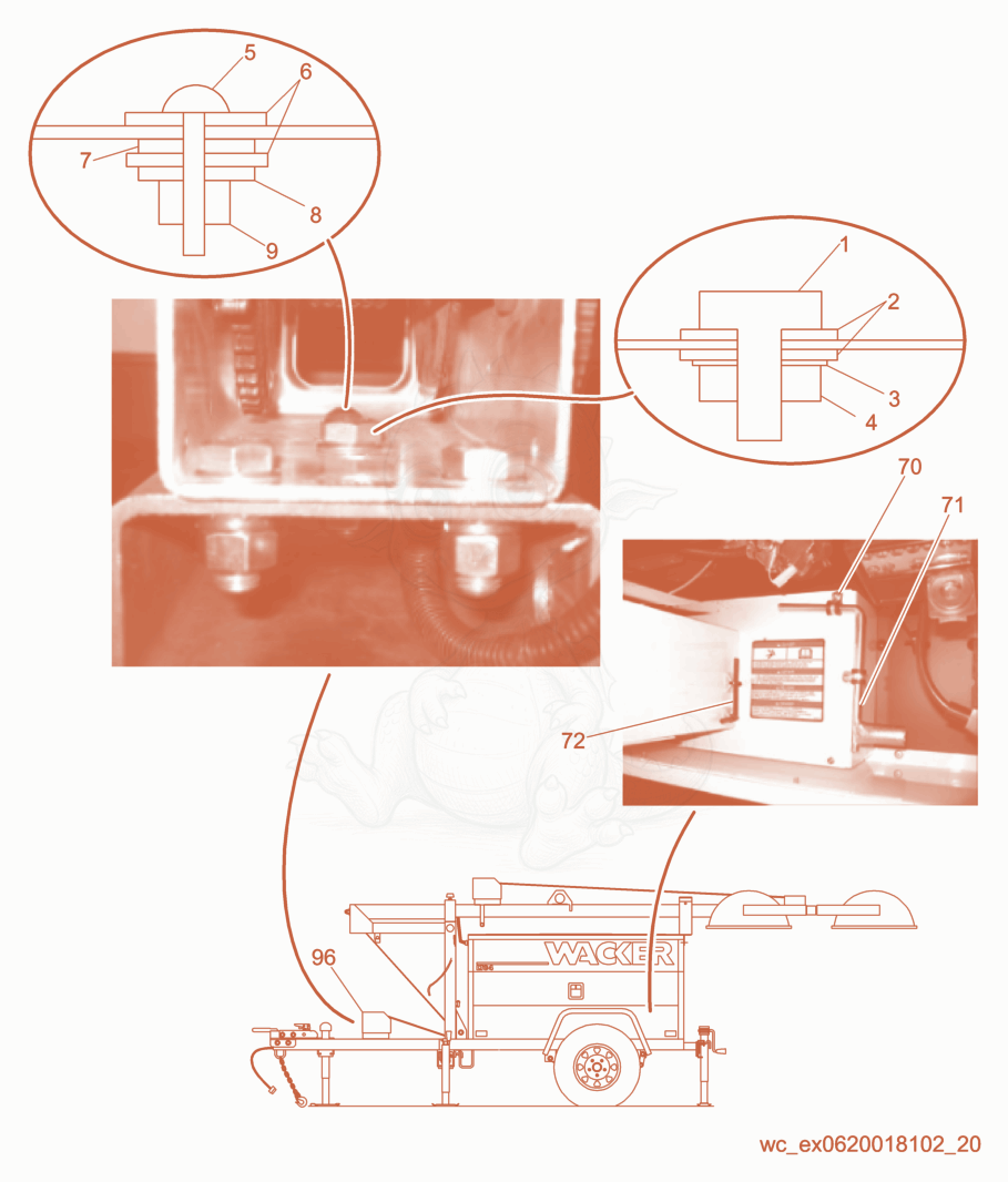 Exploded parts diagram of the Power Winch of a Wacker Neuson LTC4C-P, with numbered balloons