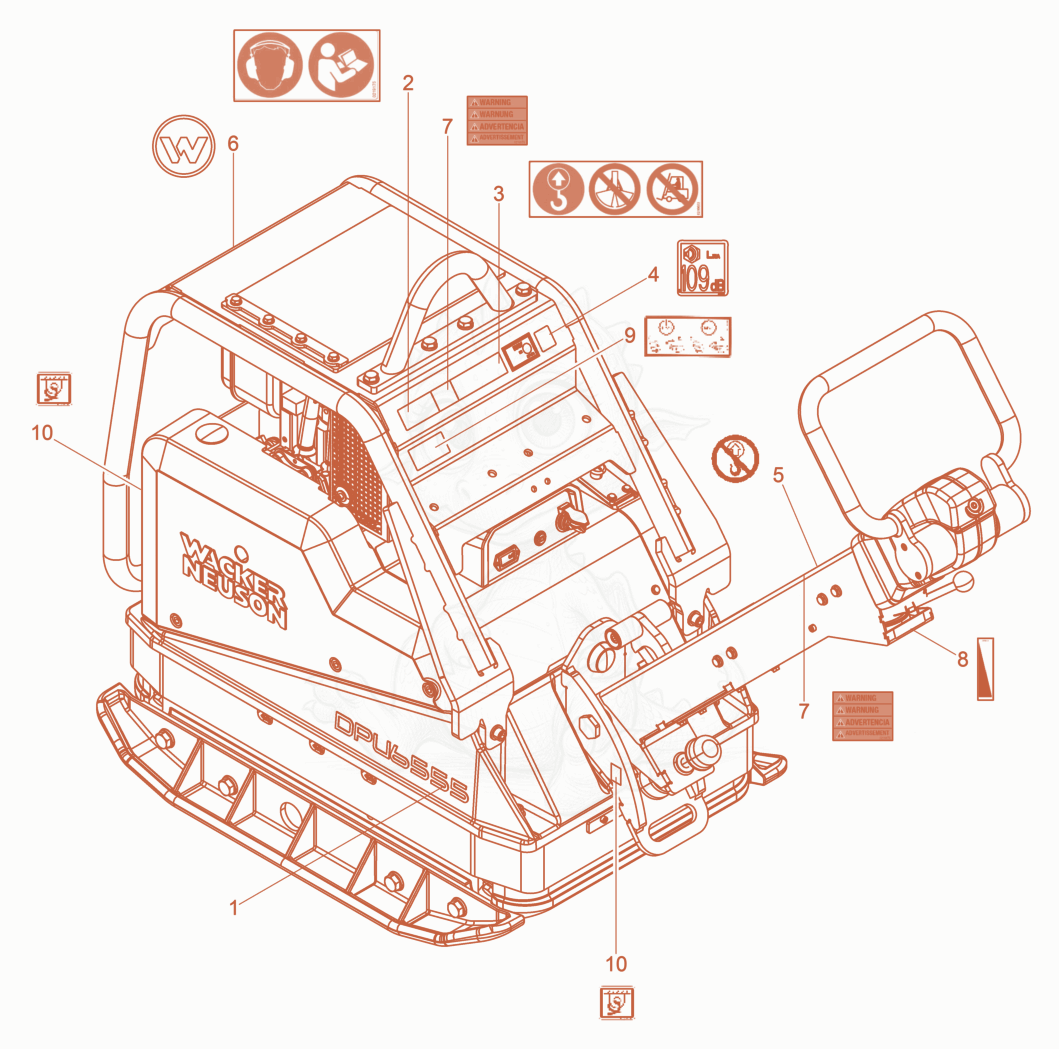 Exploded parts diagram of the Labels US of a Wacker Neuson DPU6555HESH, with numbered balloons