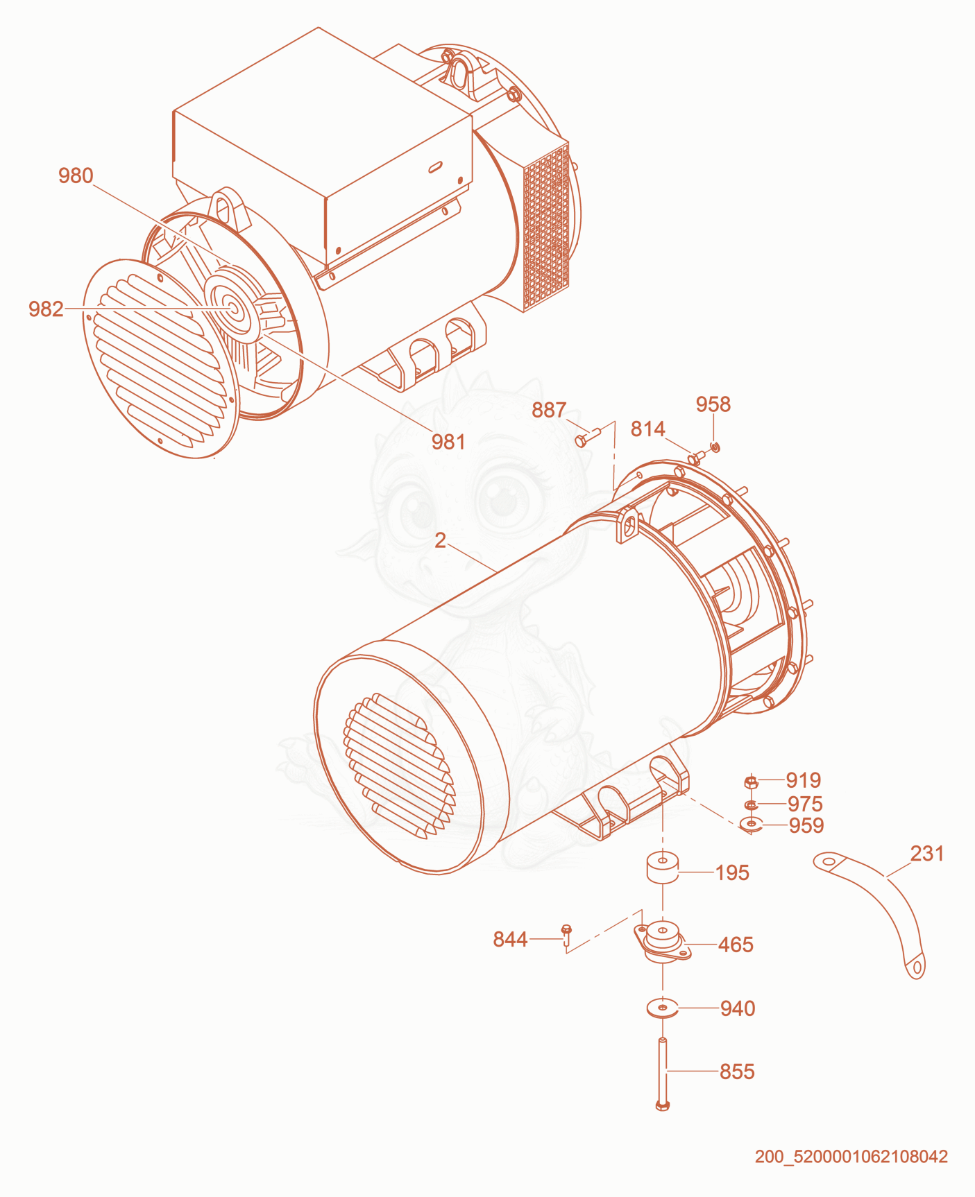 Exploded parts diagram of the Generator Mount cpl. of a Wacker Neuson G70, with numbered balloons