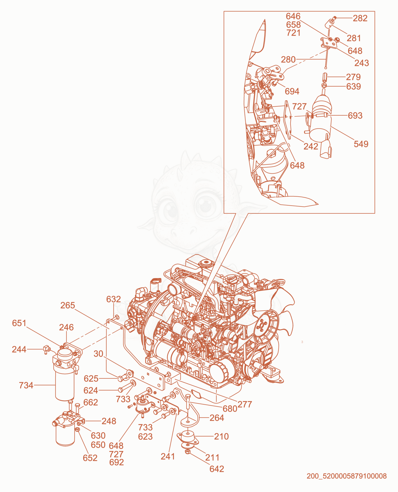 Exploded parts diagram of the Fuel Filter / Water Separator/Solenoid cpl. of a Wacker Neuson RD27-120, with numbered balloons