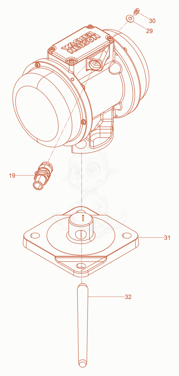 Exploded parts diagram of the External Vibrator cpl. of a Wacker Neuson AR61/6/250, with numbered balloons