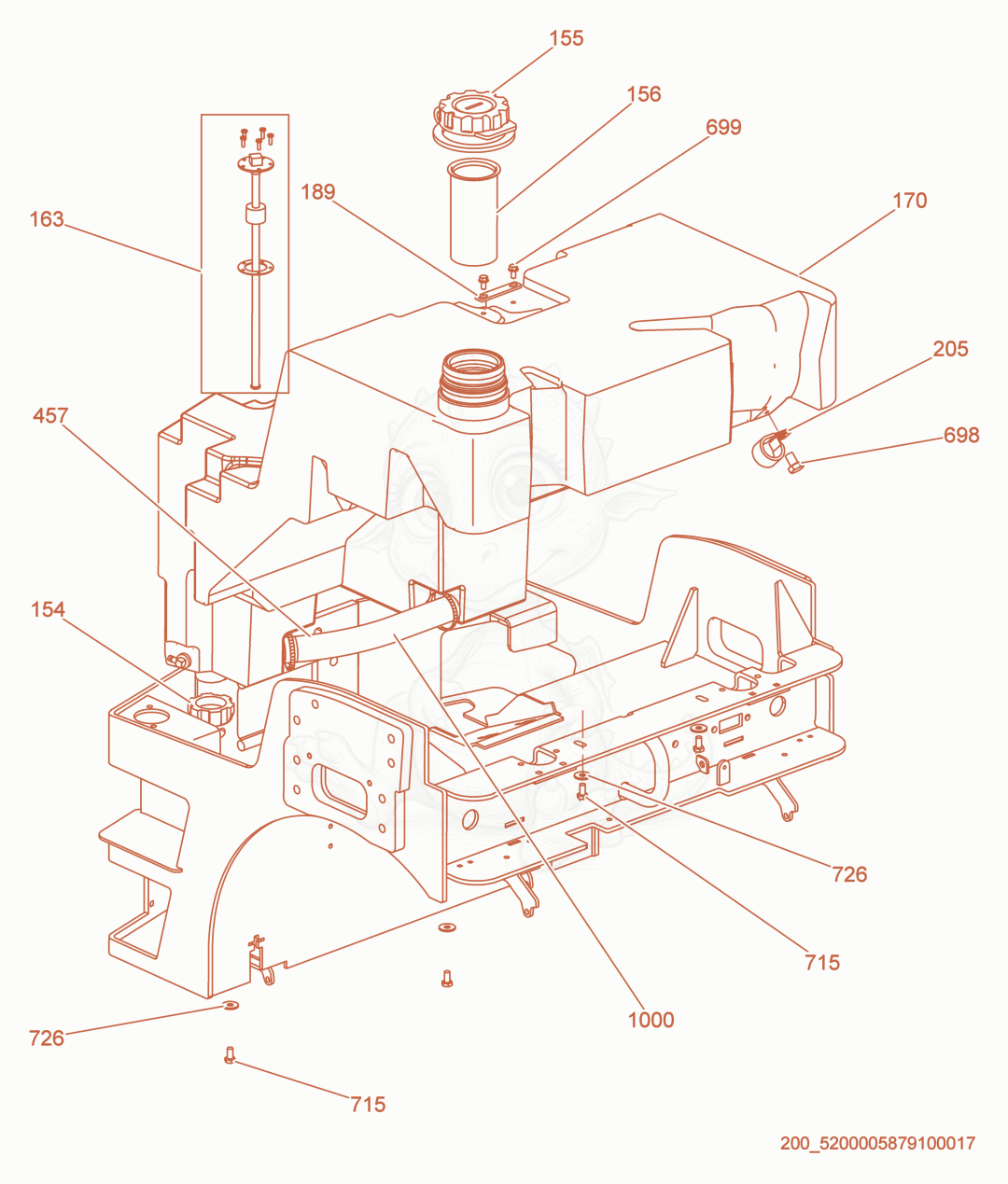 Exploded parts diagram of the Water Tank cpl. of a Wacker Neuson RD27-120, with numbered balloons