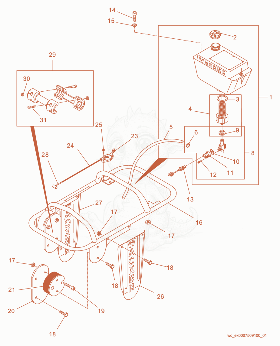 Exploded parts diagram of the Guide Handle cpl. of a Wacker Neuson BS60Y, with numbered balloons