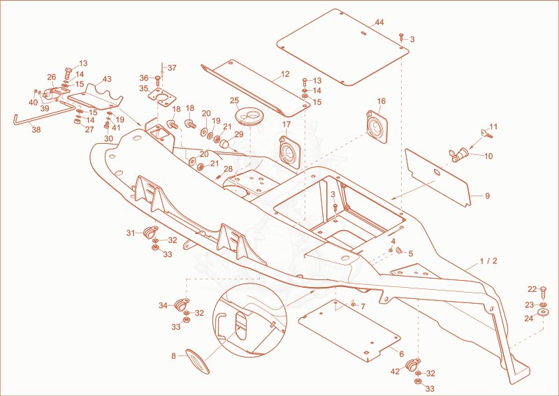 Exploded parts diagram of the seat console of a Wacker Neuson ET18, with numbered balloons