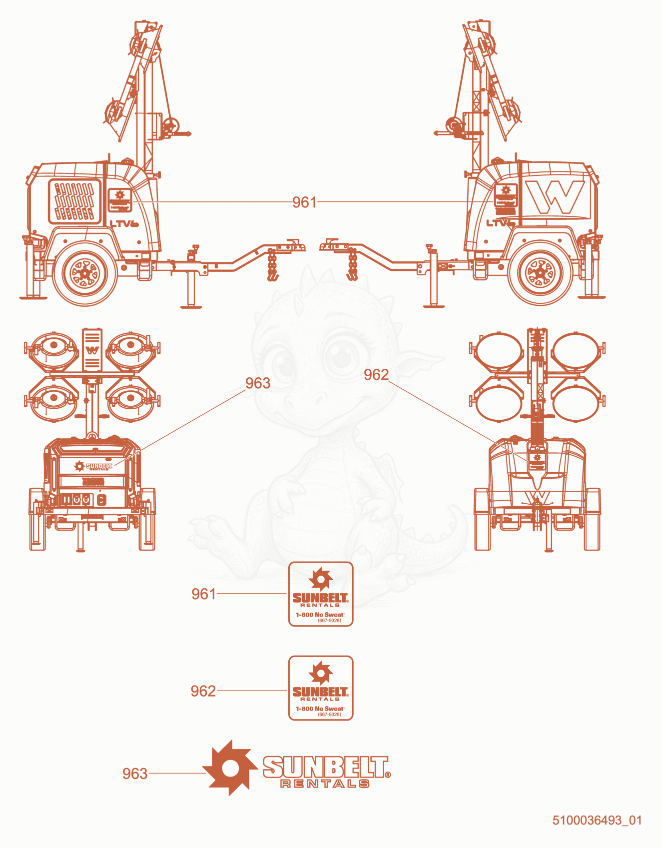 Exploded parts diagram of the Option-Labels of a Wacker Neuson LTV6L, with numbered balloons