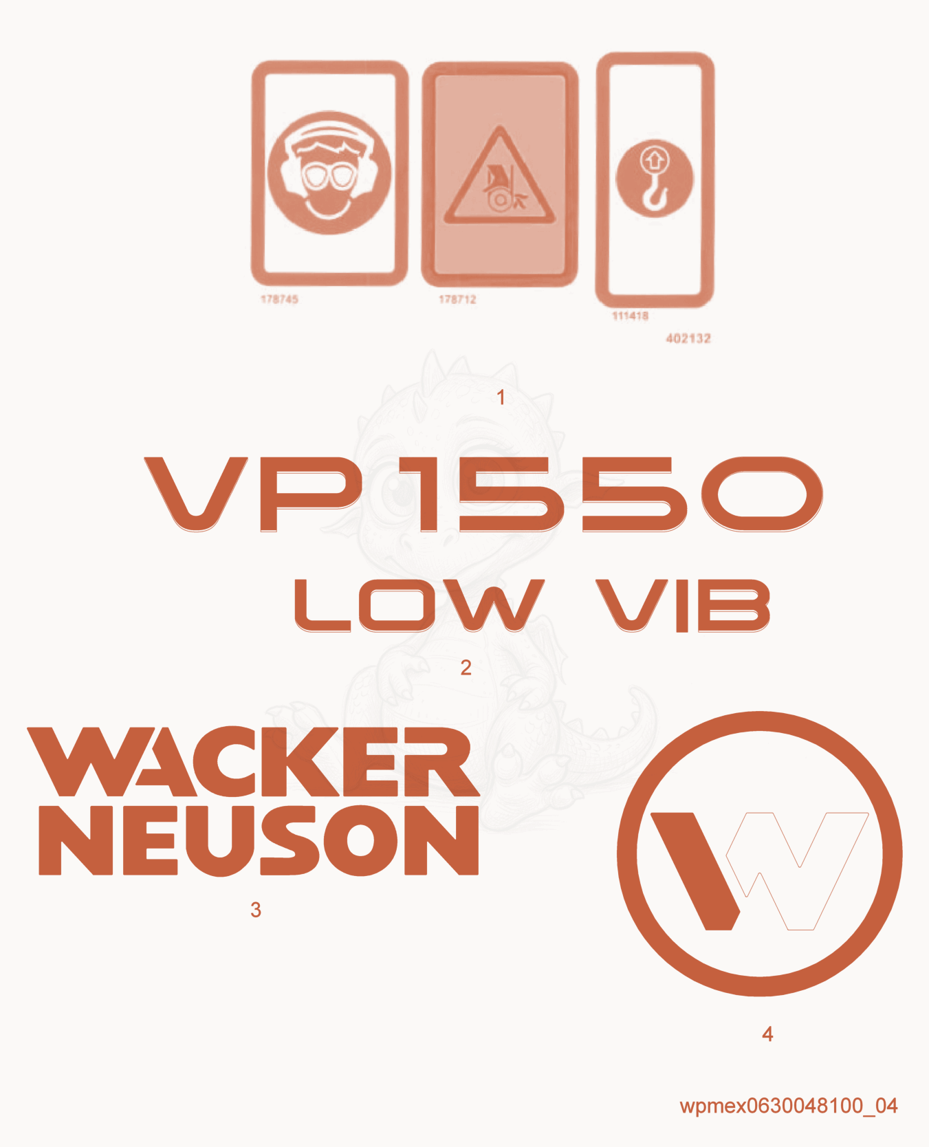 Exploded parts diagram of the Labels of a Wacker Neuson VP1550(RAW), with numbered balloons