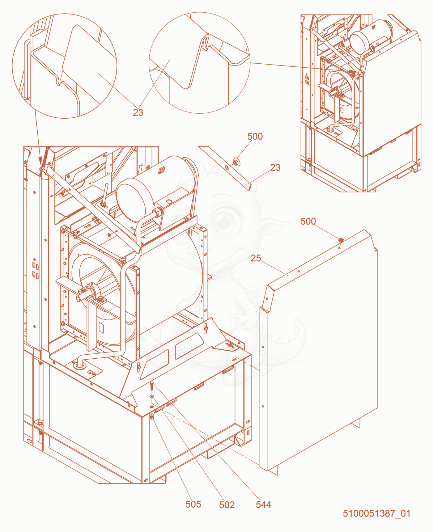Exploded parts diagram of the Blower housing of a Wacker Neuson HI1000, with numbered balloons
