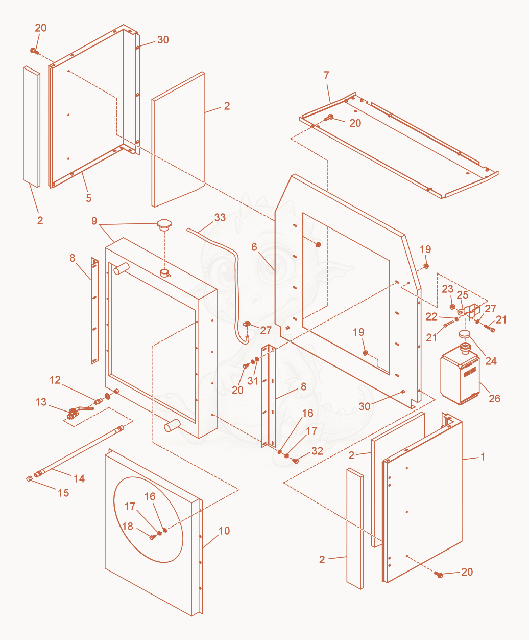 Exploded parts diagram of the Radiator cpl. of a Wacker Neuson G125, with numbered balloons