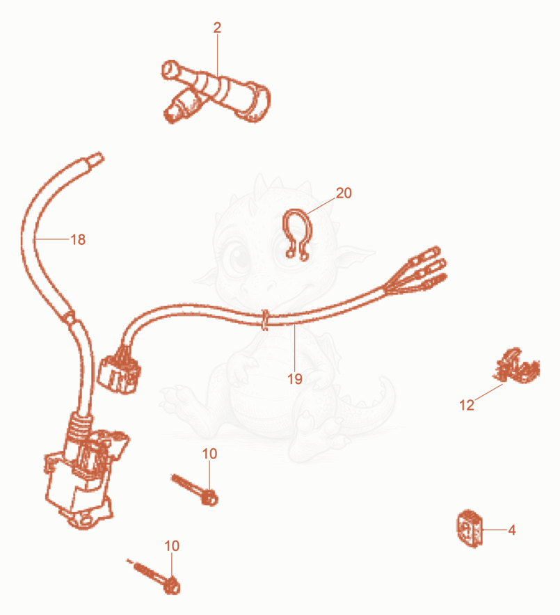 Exploded parts diagram of the gnition Coil of a Wacker Neuson BPU3050, with numbered balloons