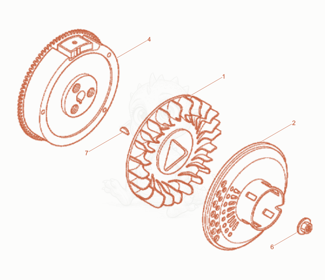 Despiece del Fly wheel de una máquina Wacker Neuson RD7AFBHRC, con globos numerados