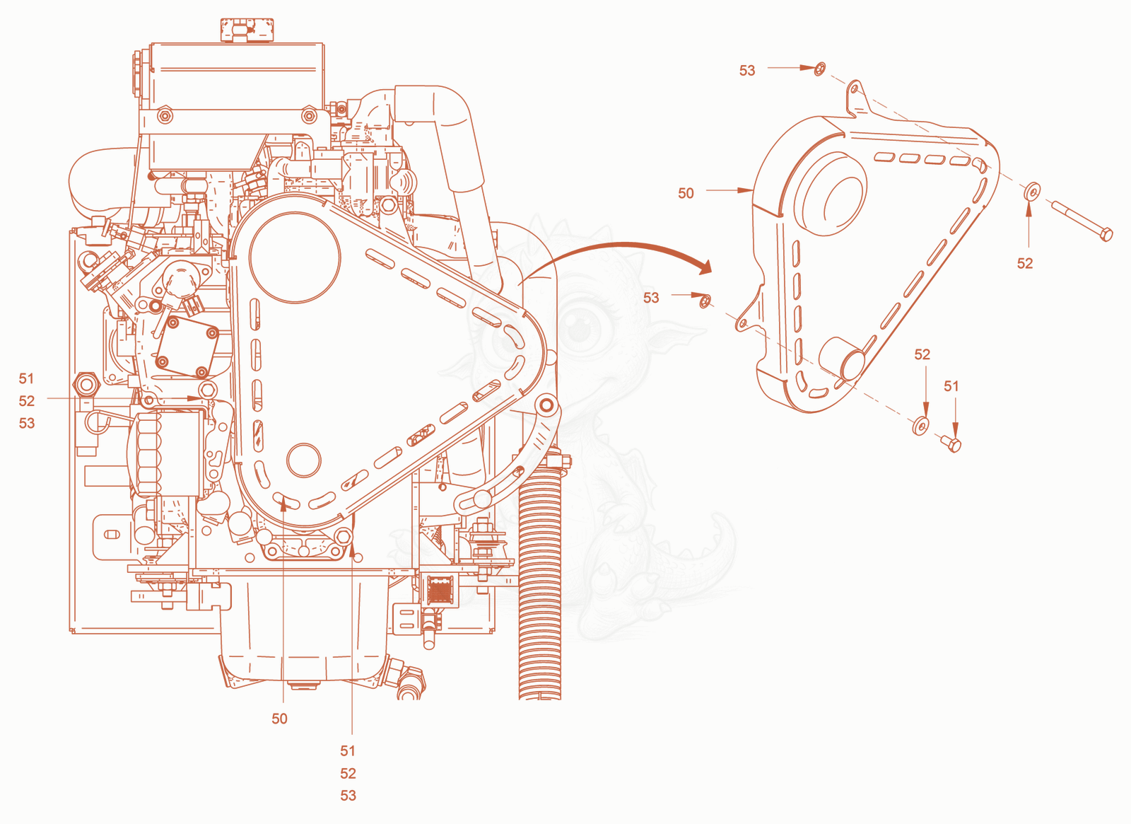 Exploded parts diagram of the pump drive and engine assembly of a Wacker Neuson RD40-130C.3, with numbered balloons