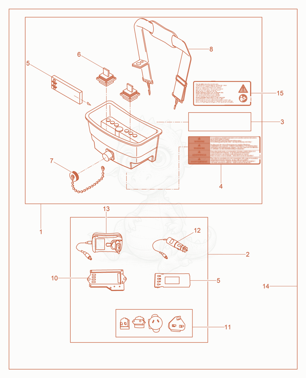 Exploded parts diagram of the Transmitter of a Wacker Neuson DPU130LE, with numbered balloons