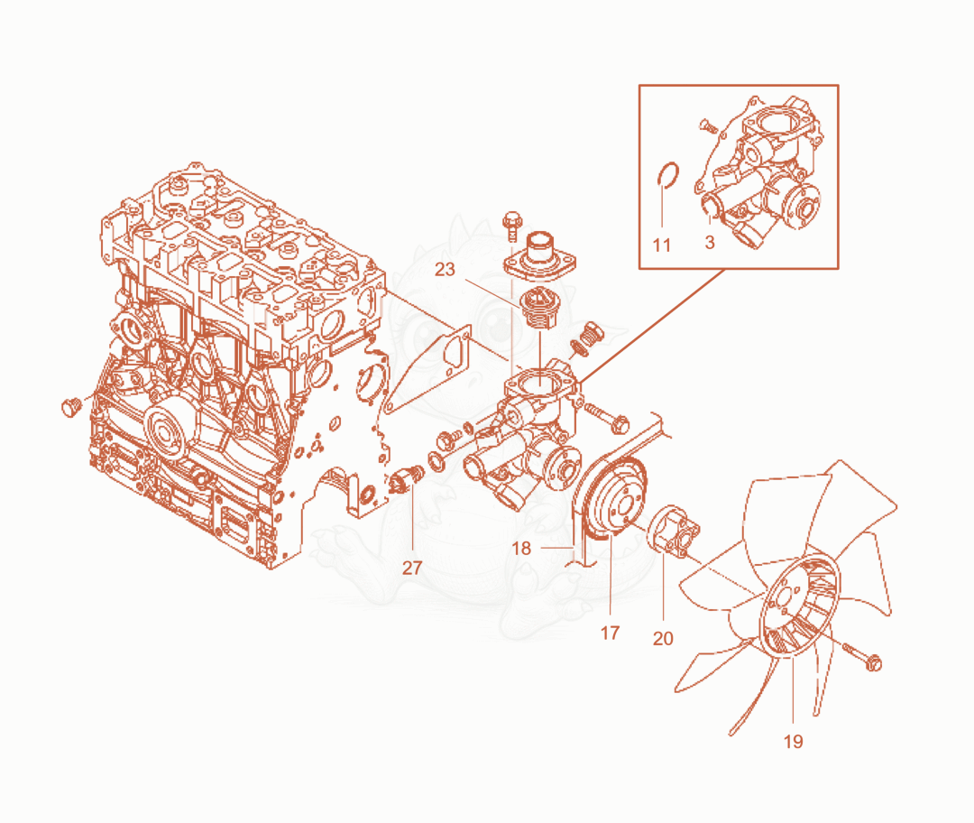 Exploded parts diagram of the Cooling water system of a Wacker Neuson PT6Y-SA, with numbered balloons