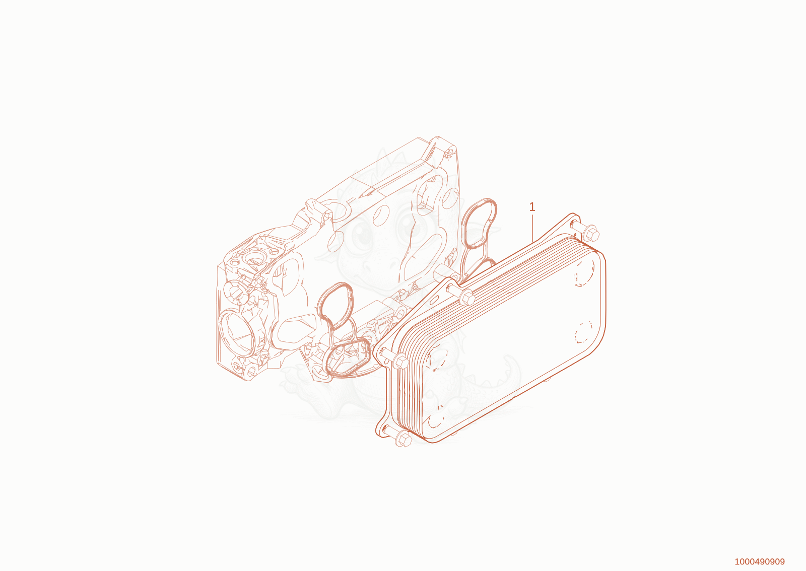Exploded parts diagram of the oil cooler of a Wacker Neuson TH955(416-26), with numbered balloons