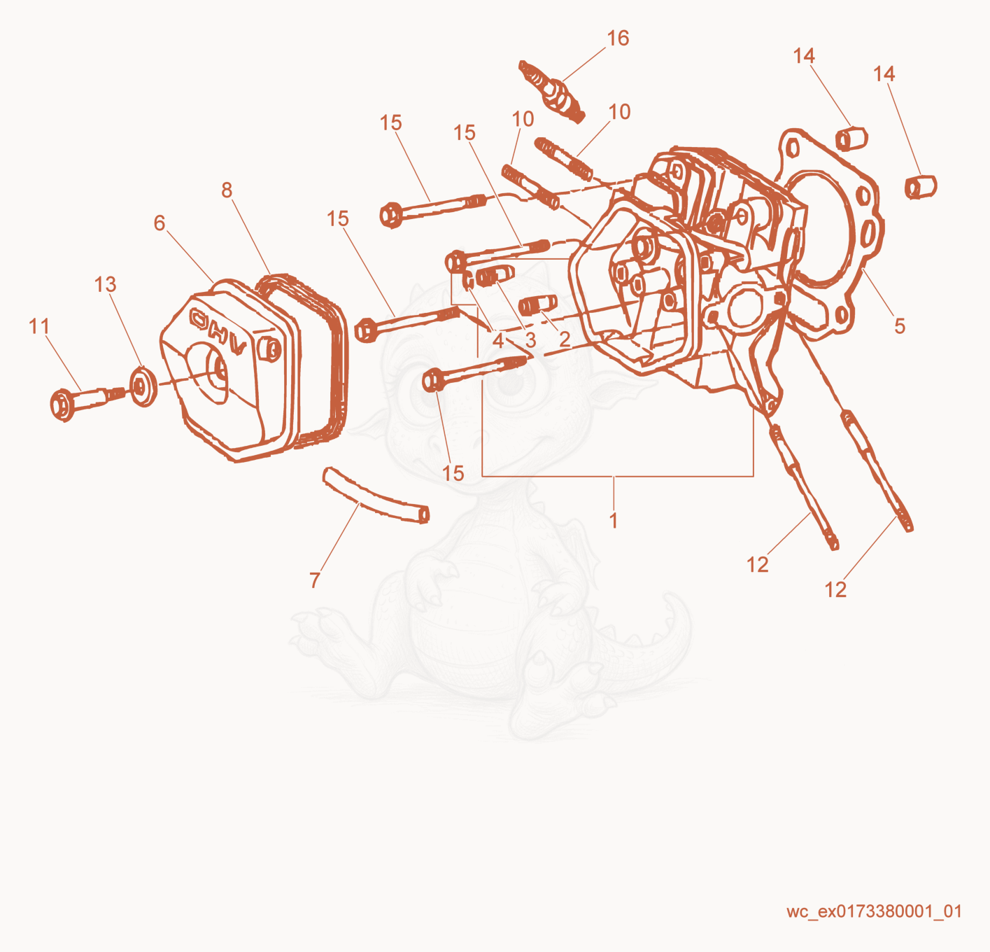 Exploded parts diagram of the Cylinder Head/Cover of a Wacker Neuson GPS6600A, with numbered balloons
