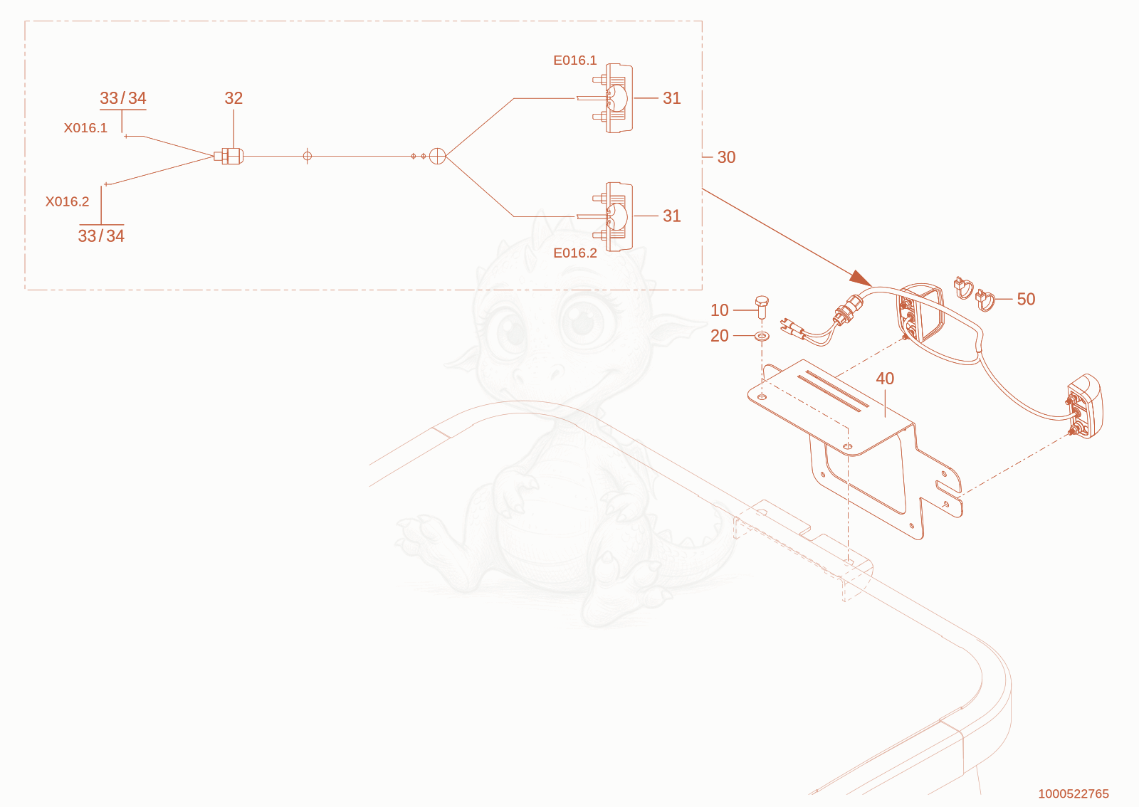 Exploded parts diagram of the bracket immatriculation plate of a Wacker Neuson WL300E(A15-01), with numbered balloons
