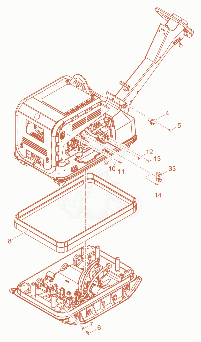 Exploded parts diagram of the Vibration Plate of a Wacker Neuson DPU100-70LES, with numbered balloons