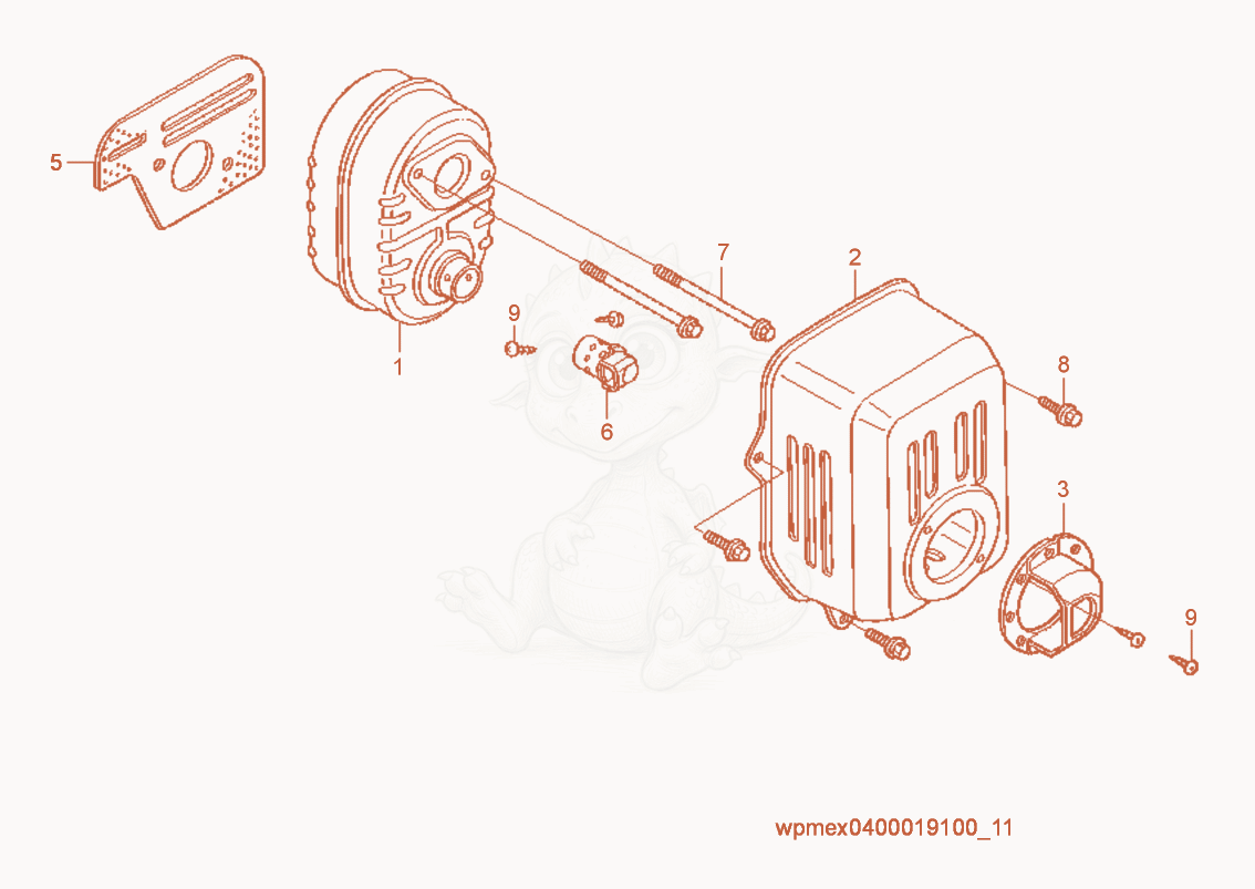 Exploded parts diagram of the Muffler cpl. of a Wacker Neuson WP1030AW, with numbered balloons