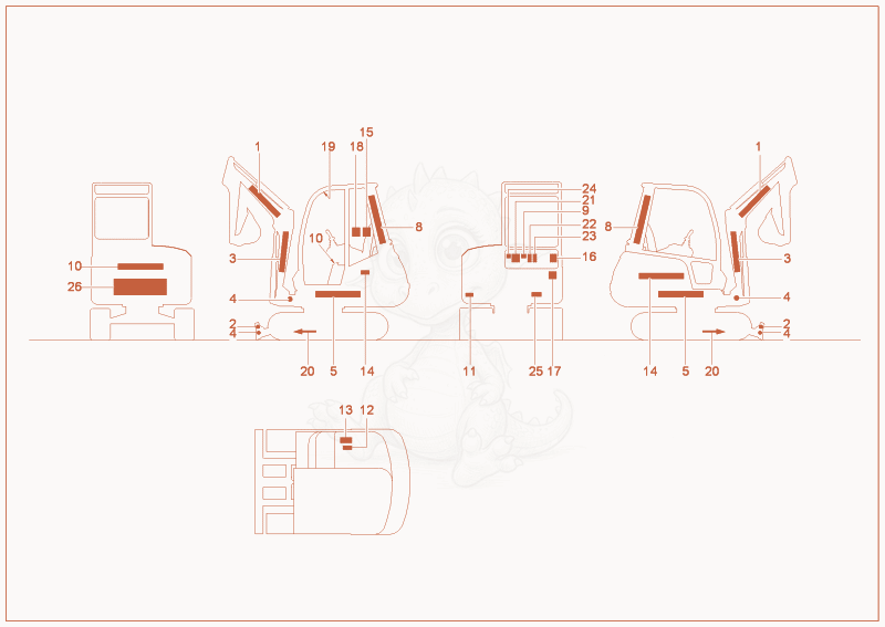 Exploded parts diagram of the sticker of a Wacker Neuson 2902RD, with numbered balloons