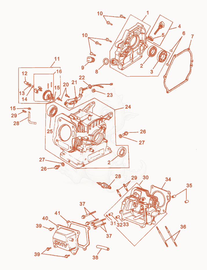 Exploded parts diagram of the Cylinder Head/Engine Block of a Wacker Neuson G2.1AE, with numbered balloons