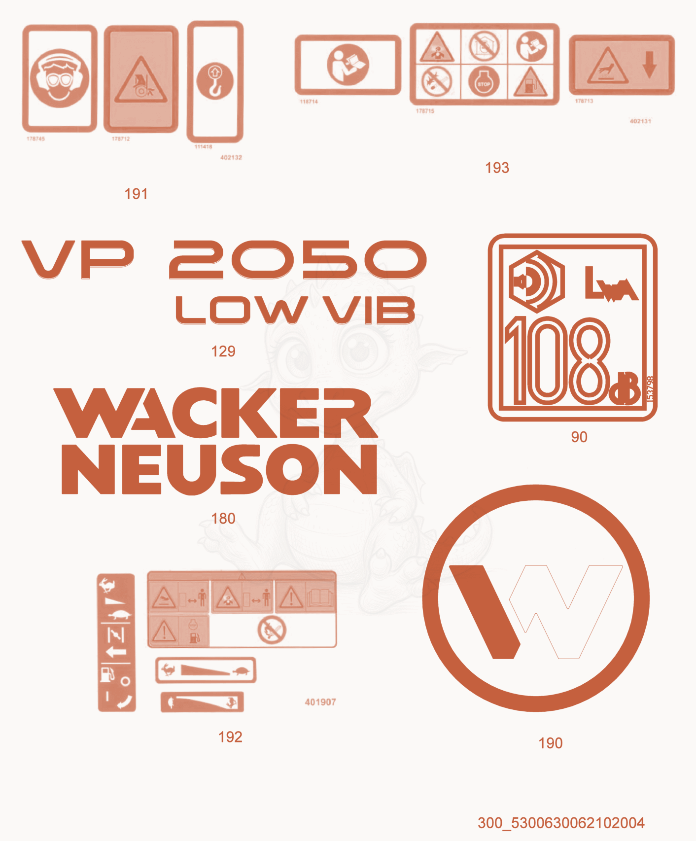 Despiece del Labels de una máquina Wacker Neuson VP2050A, con globos numerados
