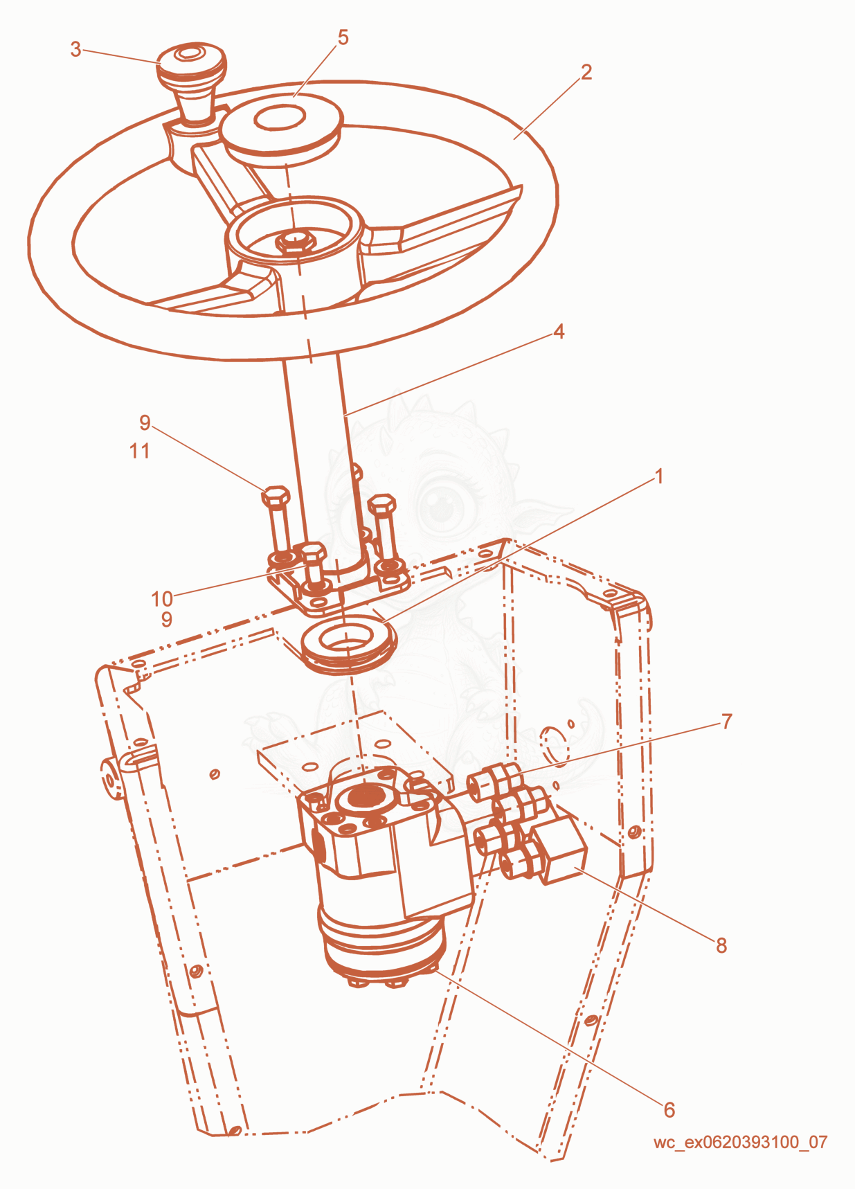 Exploded parts diagram of the Steering of a Wacker Neuson RD27-120, with numbered balloons