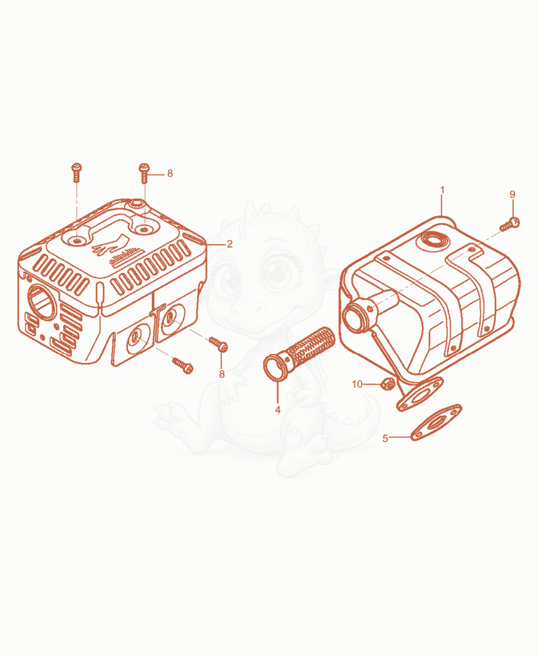 Despiece del Muffler de una máquina Wacker Neuson VPH70, con globos numerados