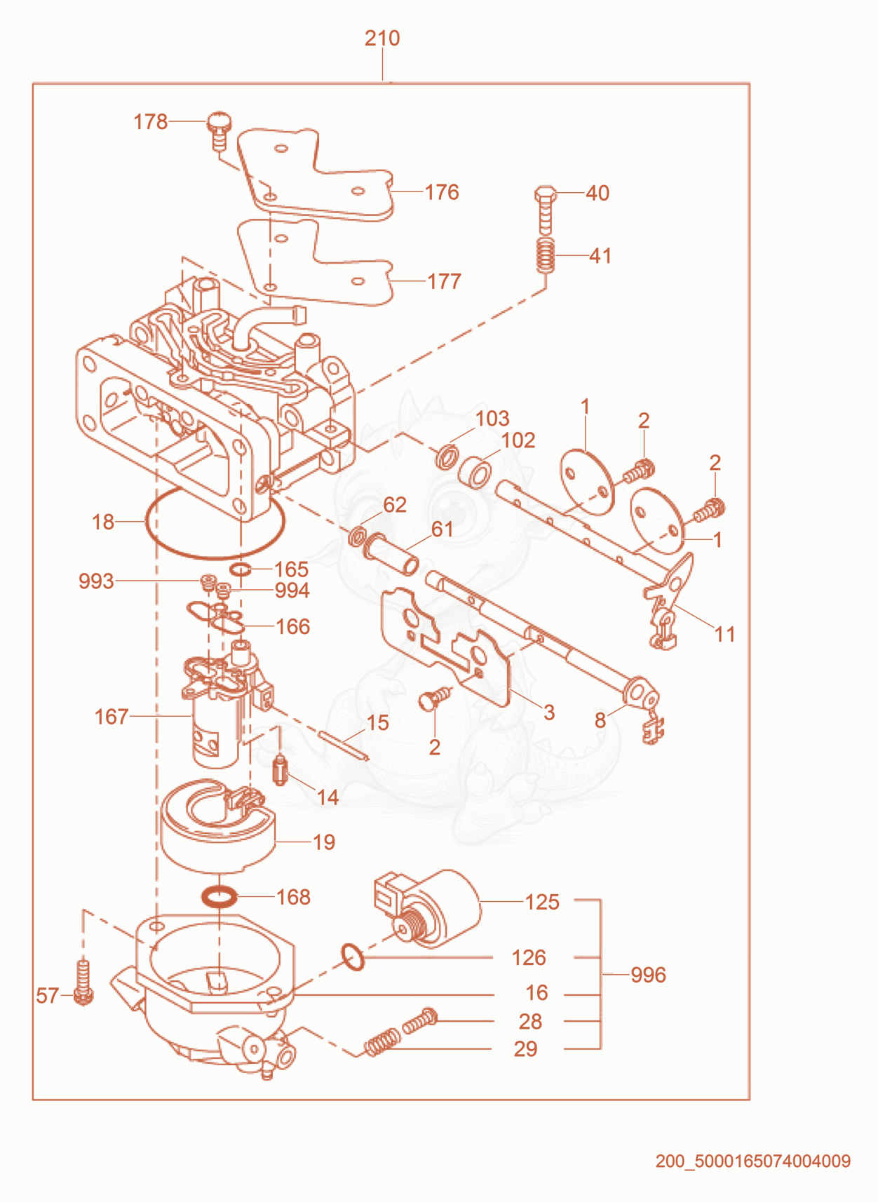 Exploded parts diagram of the Carburetor of a Wacker Neuson CRT36-25, with numbered balloons