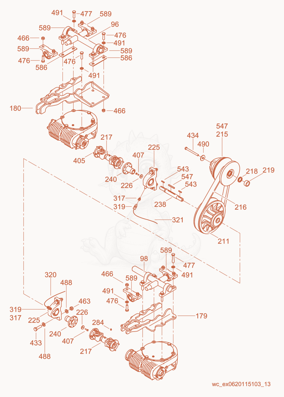 Exploded parts diagram of the Drive cpl. of a Wacker Neuson CRT36-25, with numbered balloons