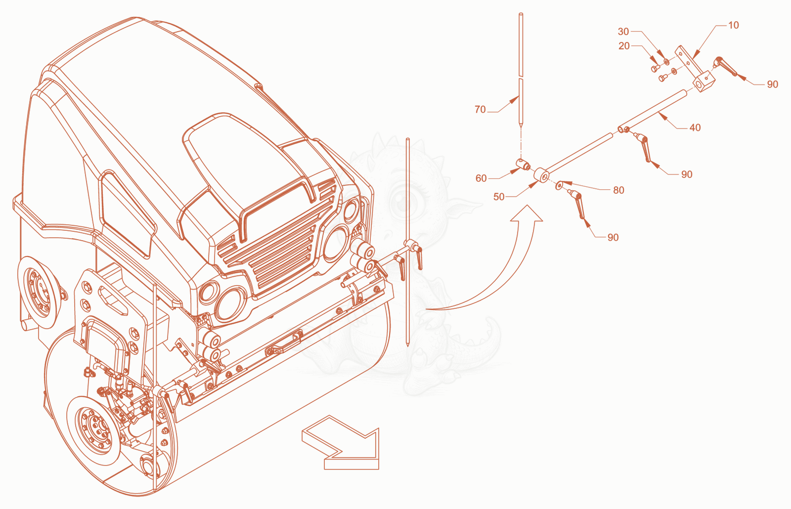 Exploded parts diagram of the track indicator of a Wacker Neuson RD28-120CCN, with numbered balloons