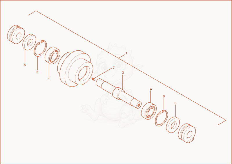 Exploded parts diagram of the guide roller of a Wacker Neuson 2202RDFORCE, with numbered balloons