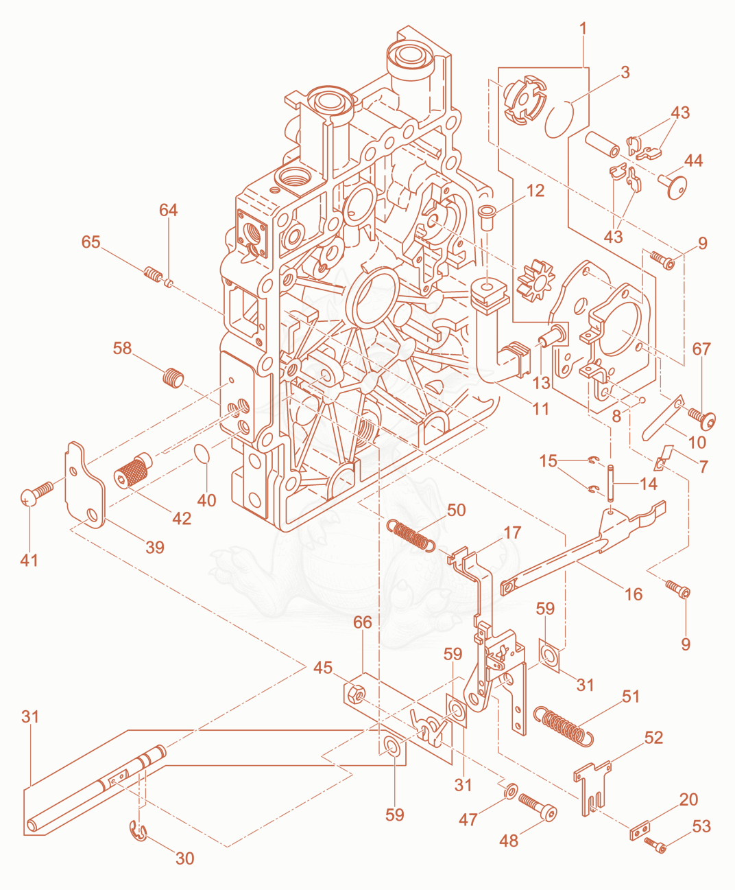 Exploded parts diagram of the Oil pump, Governor, AdjustmentR.P.M. of a Wacker Neuson DPU3760HETS, with numbered balloons