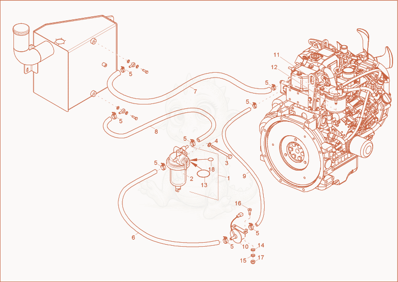 Exploded parts diagram of the fuel system of a Wacker Neuson 2001, with numbered balloons