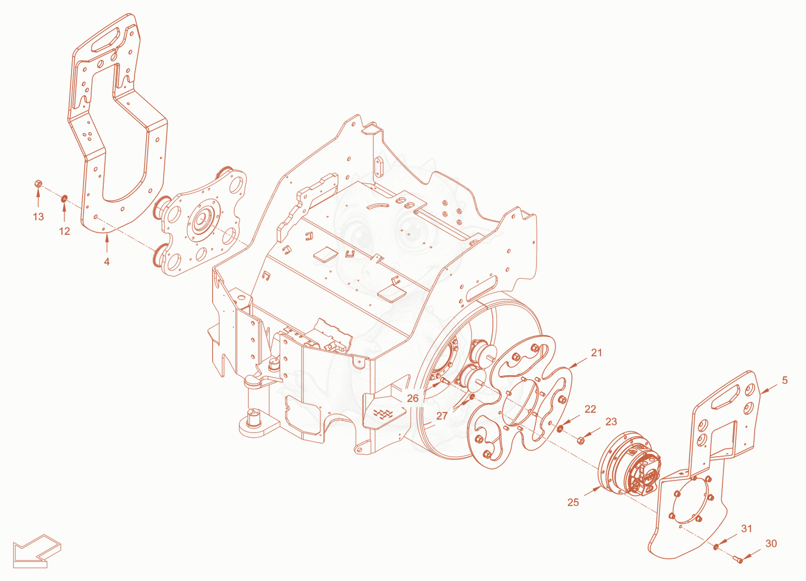 Exploded parts diagram of the mounting of a Wacker Neuson RD24-100E, with numbered balloons