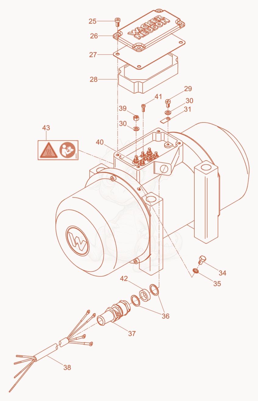 Exploded parts diagram of the External Vibrator cpl. of a Wacker Neuson AR54/3/200/400, with numbered balloons