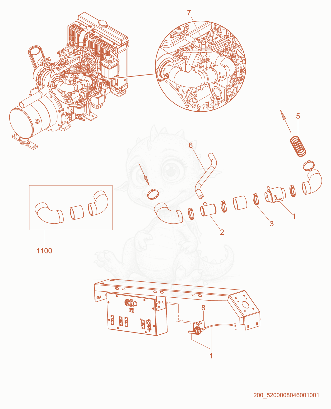 Exploded parts diagram of the Option-Positive Air Shutoff of a Wacker Neuson LTN8K-VS, with numbered balloons