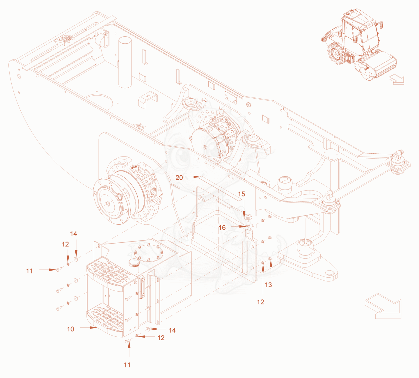 Exploded parts diagram of the hydraulic oil tank of a Wacker Neuson RC70PUS, with numbered balloons