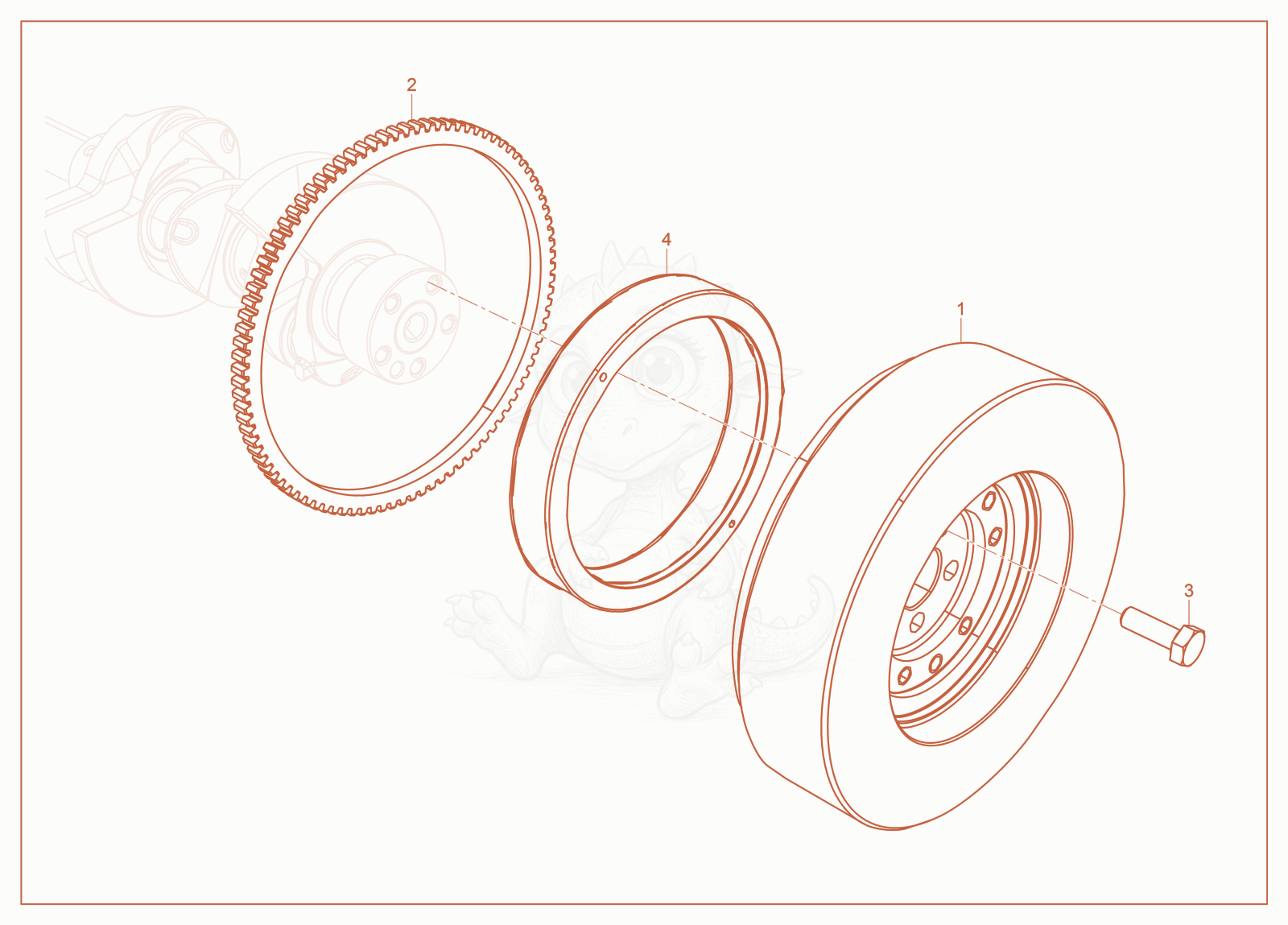 Exploded parts diagram of the Flywheel of a Wacker Neuson RTLX-SC3, with numbered balloons