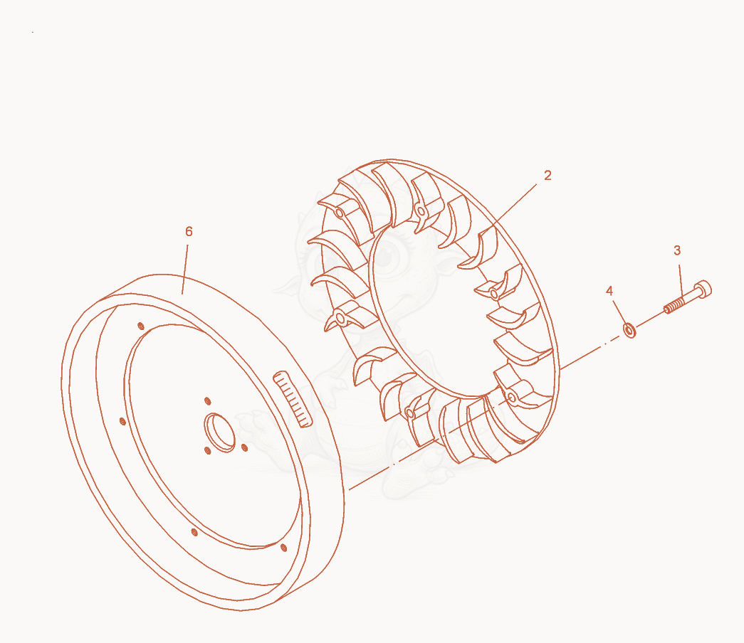 Exploded parts diagram of the Blower-Fly wheel of a Wacker Neuson DPU3060H-TS, with numbered balloons