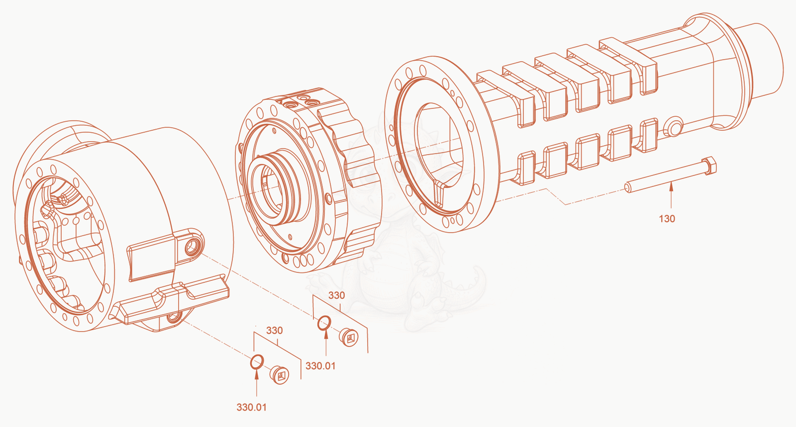 Exploded parts diagram of the planetary axle and suspension of a Wacker Neuson RC110P, with numbered balloons