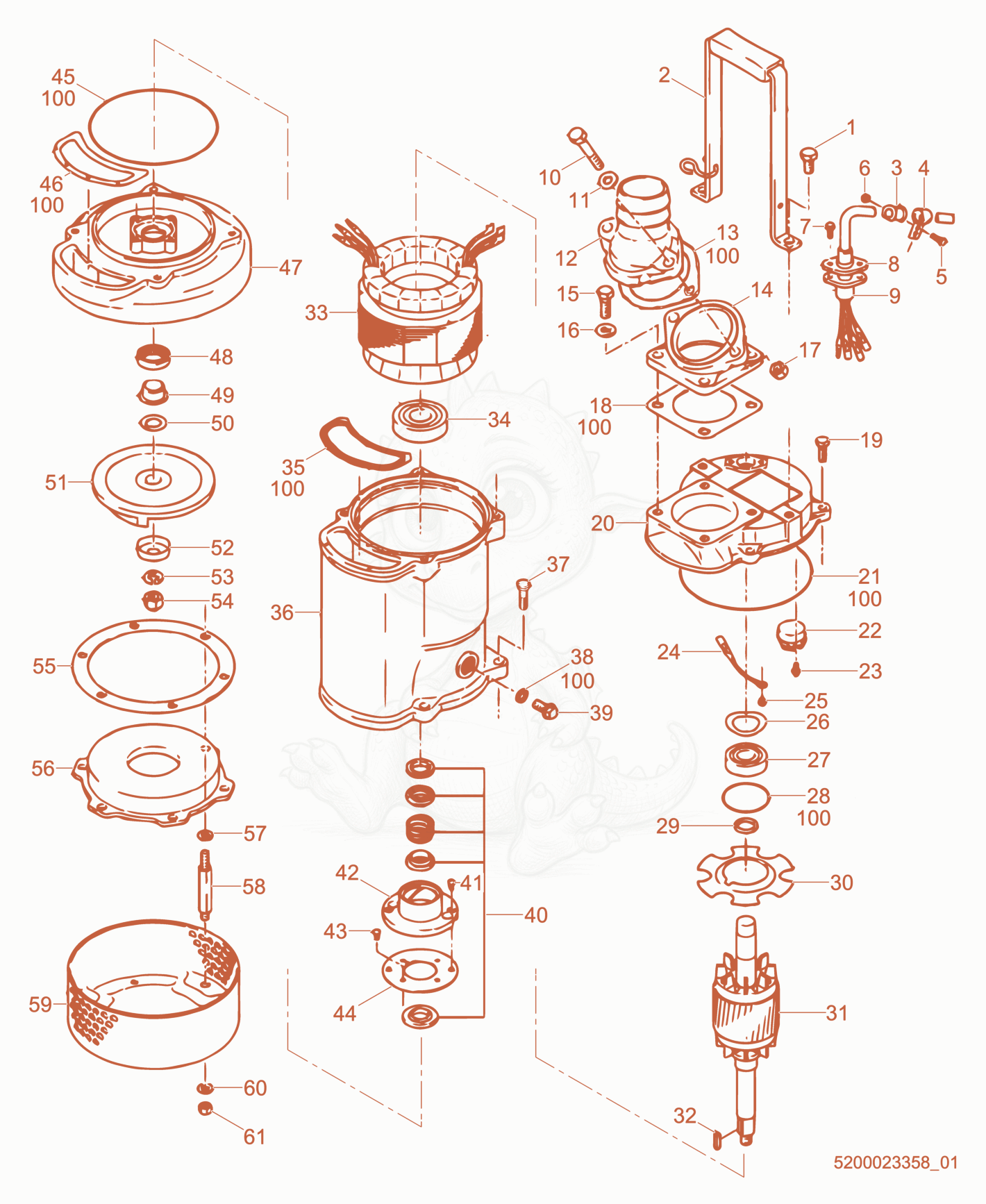 Exploded parts diagram of the Pump Components of a Wacker Neuson PS32203, with numbered balloons